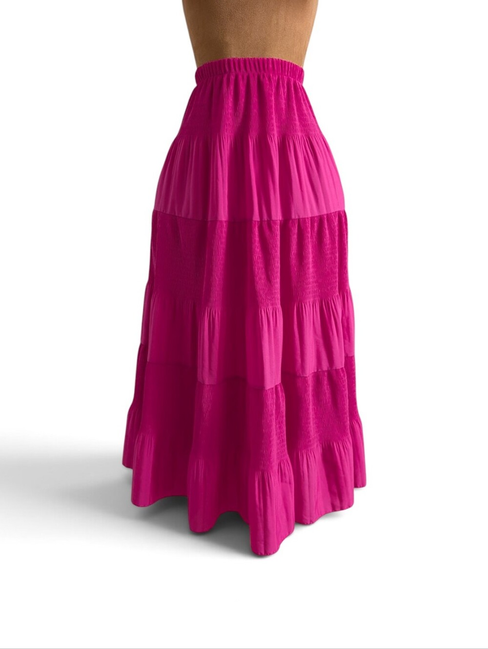 Nashalyly Fuchsia Tiered Flowy Maxi Skirt